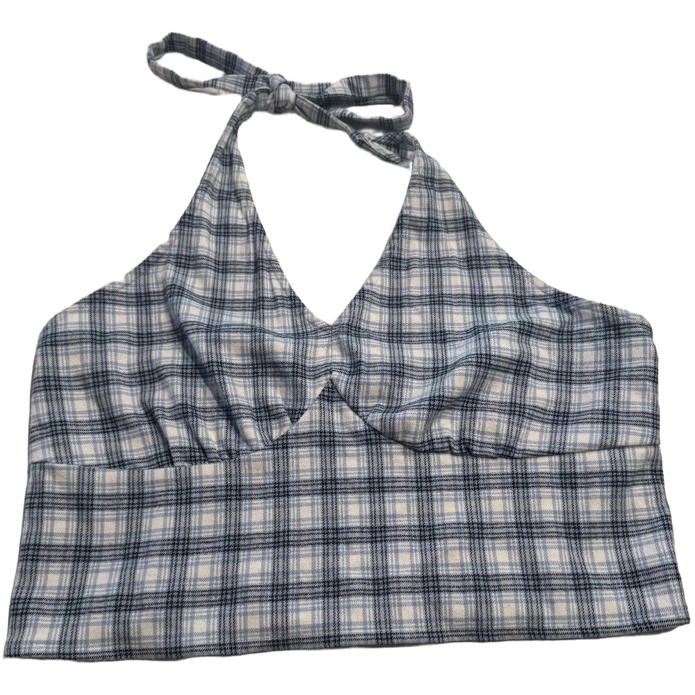 Hollister Plaid Halter Crop Top in Blue and White